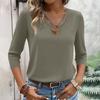 Women's T-shirt Solid Color V Neck 3/4 Sleeve Top