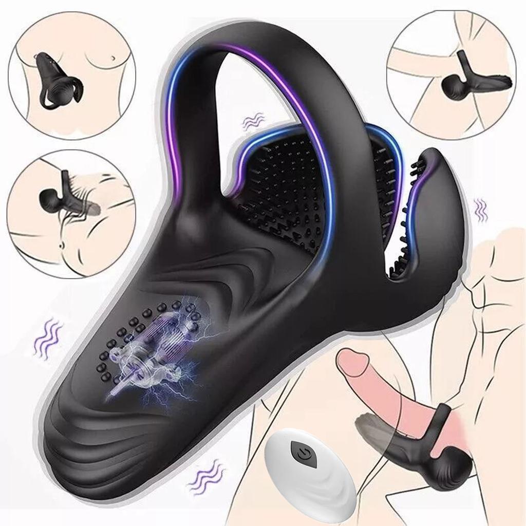 Vibrating Penis Ring with 10 Vibration Patterns for Penis Testicle Stimulation Male Vibrator Men's Waterproof Penis Ring, Adult Sex Toys