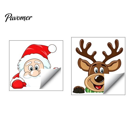 Waterproof Seasonal Window Film Christmas Static Clings, Peeking Santa Reindeer Stickers, Claus Wall Stickers No‑Glue Cartoon Decals for