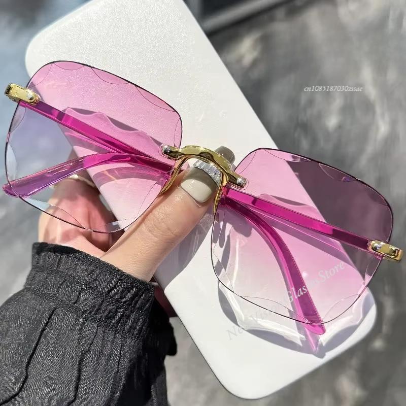 Frameless Cut Edge Sunglasses Women Summer UV400 Protection Transparent Multi color Lenses Retro Style Sun Visors