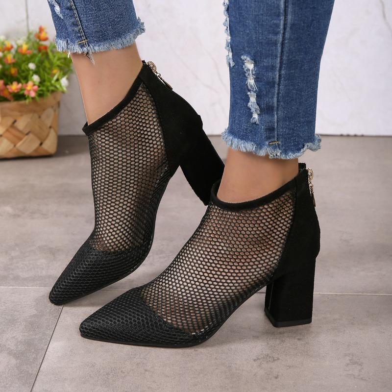 Damen Mesh Schwarze Plateau-Sandalen 2026 Mode Ausgeschnittene Sommerstiefel Outdoor Bequem Abend Damen High Heels