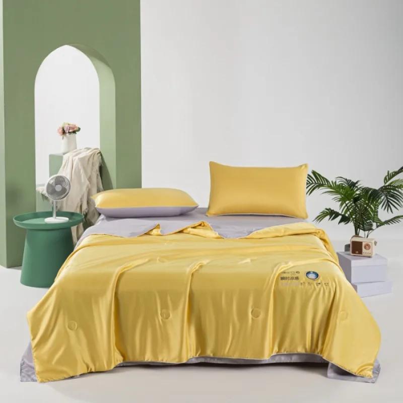 2025 new solid color heat transfer washed Tencel Xia Liang quilt double cool silk machine washable quilt 4-piece set