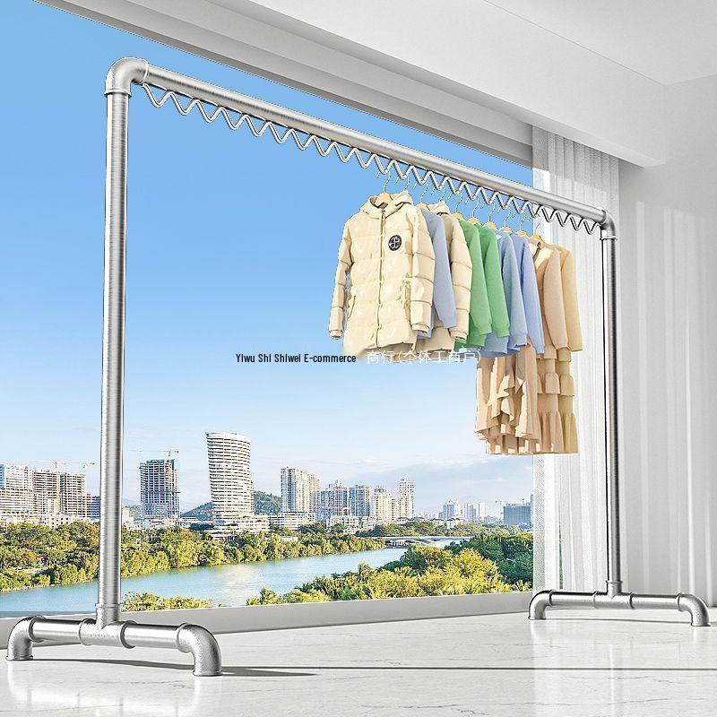 Windproof Outdoor Galvanized Steel Clothes Drying Rack with Thickened Pipes for Balcony