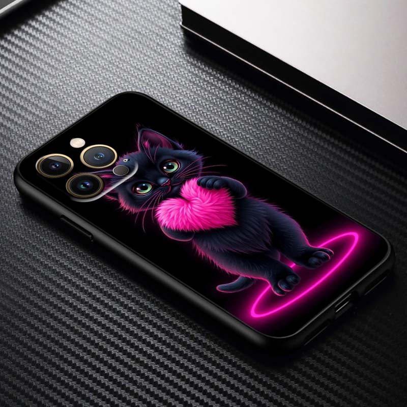 Anime cartoon cat illustration For Apple iPhone 17 16 16E 15 14 13 12 11 Pro Max Plus Black Soft Silicone Phone Case