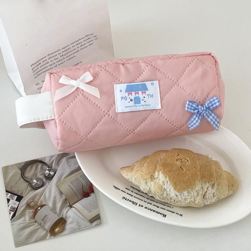 

1PCS Kawaii Girls Bow Large Cosmetic Bags Pouch Women s Makeup Bag Korean INS Cute Macaron Color Soft Bubble Pencil Case