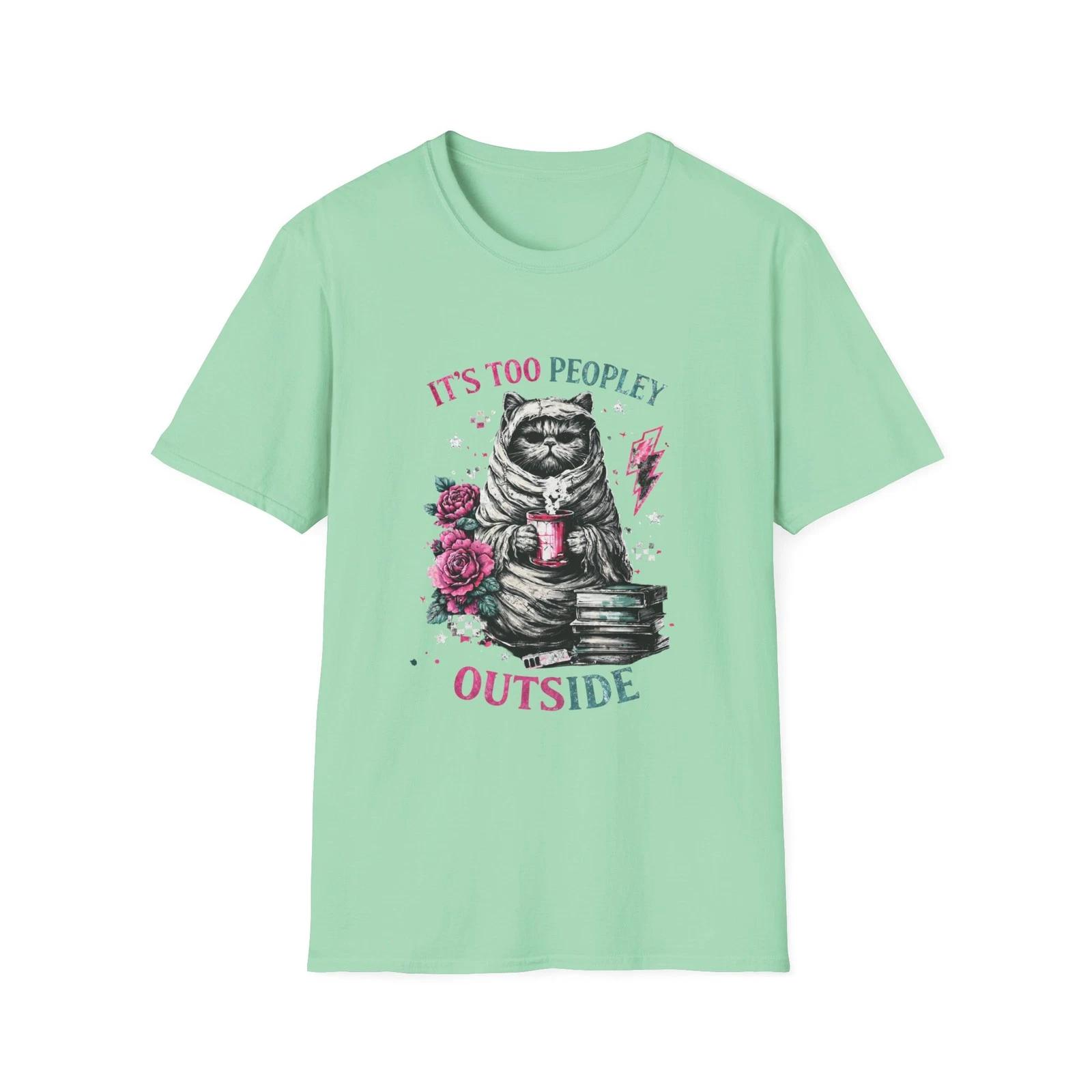 Grumpy Cat Reading  It s Too Peopley Outside  T-Shirt | Cat Booklover Tee 2XL