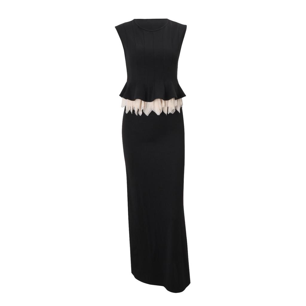 Jennie Kim Ji-soo Inspired Ruffled Sleeveless Top & Waist-Cinching Long Skirt Suit