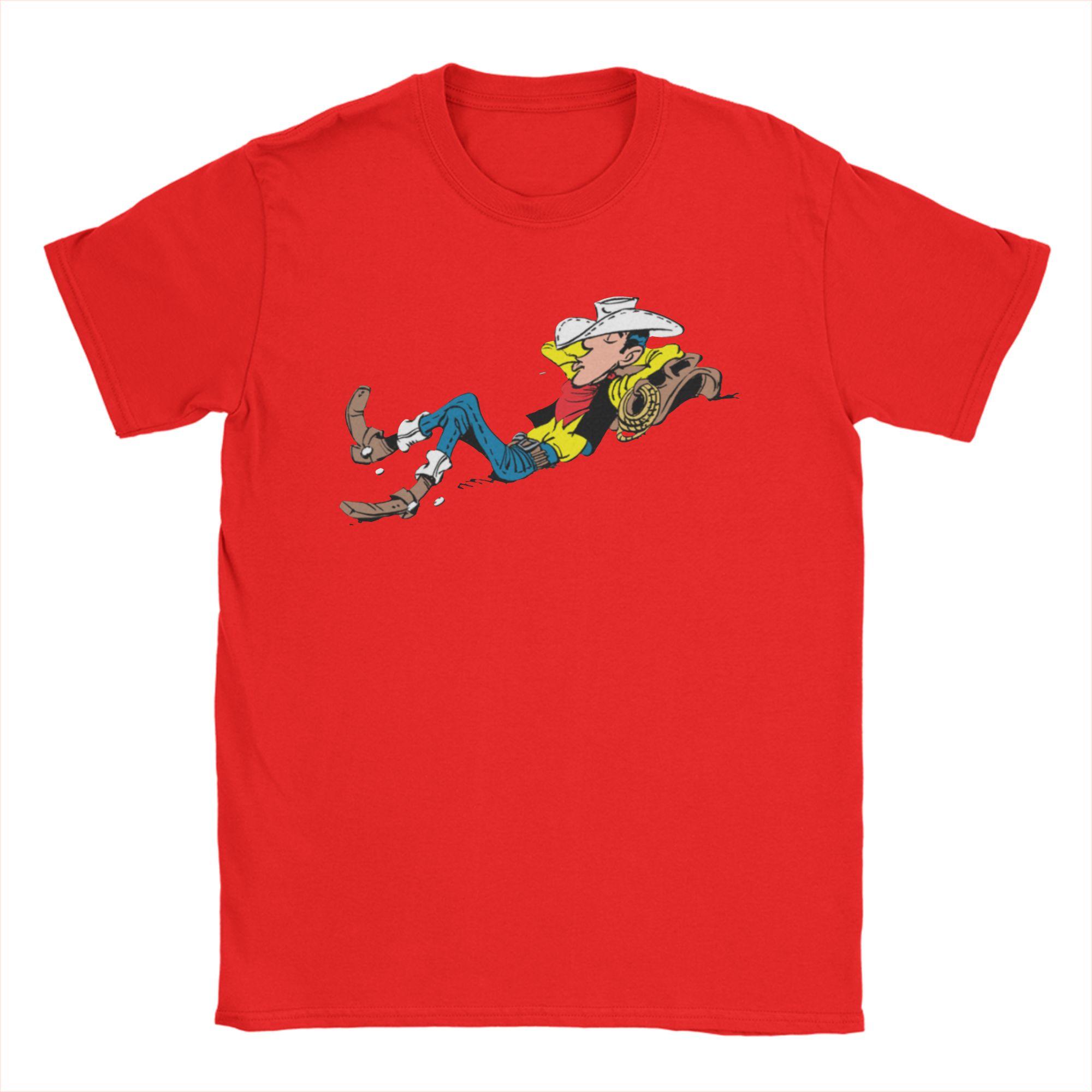

Lucky Luke T Shirts Mens Cotton Vintage TShirts Round Collar Tees Short Sleeve Tops Plus Size S
