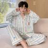 Boys Cotton Pajama Set Long Sleeve Open Front Cartoon Print Home Wear Kids Teens