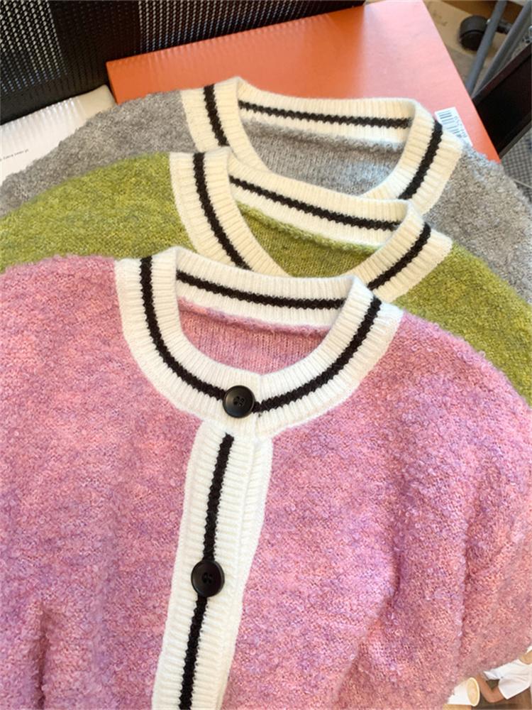 Knitted Women Cardigan Autumn Winter  New Patchwork Long Sleeve Sweater Casual Vintage Single Breasted Cardigans