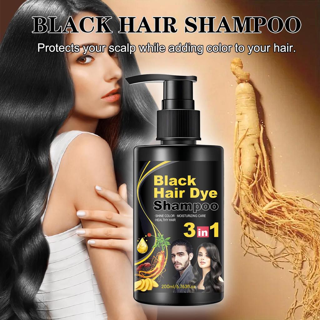 Black Hair Dye Shampoo-Color Protection, Cleansing, Conditioning-Suitable for all Hair Types, 200ml