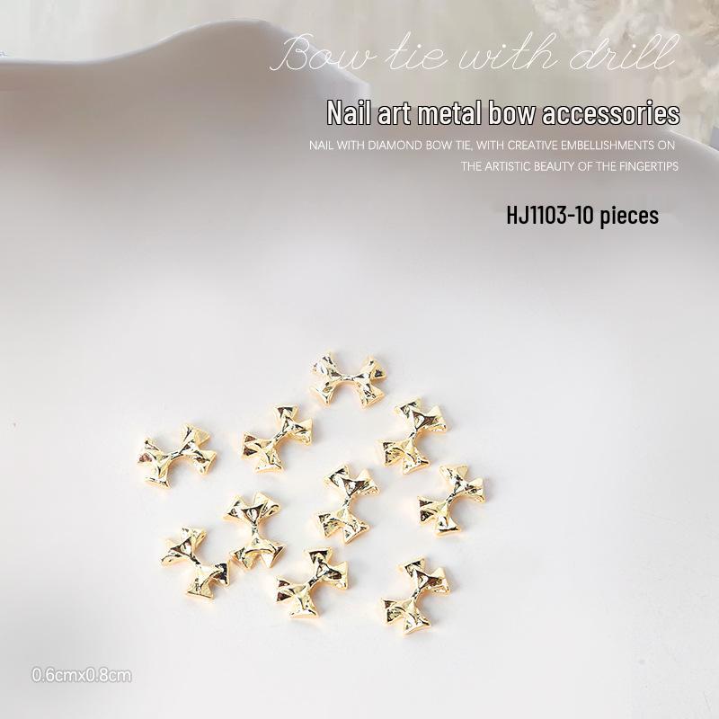 

3D Japanese Bowknot Nail Charms: Gold & Silver Ribbon Decorations (10 pcs)