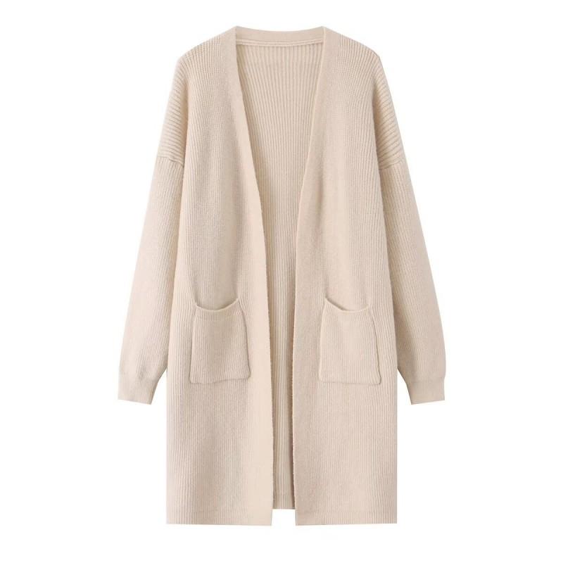 Dames Lange V-hals Cardigan Trui Losse Pasvorm Casual Chic Bovenkleding In Effen Kleuren