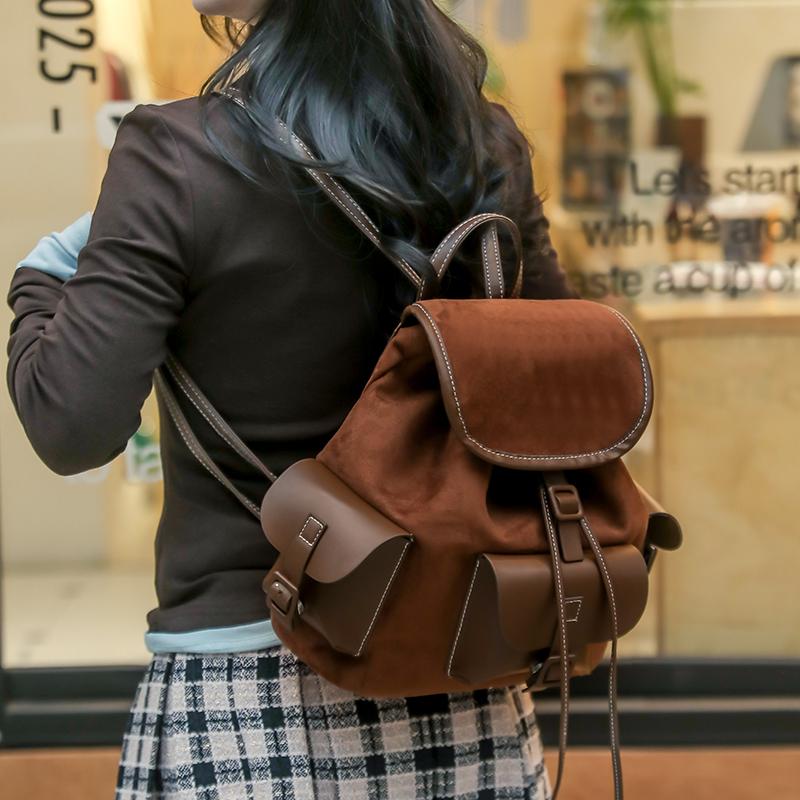 Vintage Color Block Backpack College Style Schoolbag Travel Backpack