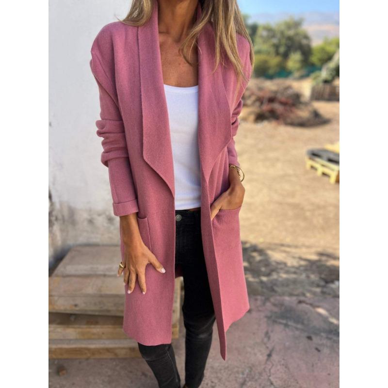 YYFS Damemote Uformelt Høst Vinter Ensfarget Print Langermet POLO Neck Coats