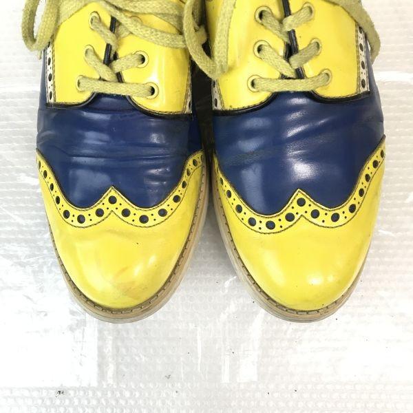 Prada Milano Gelb Blau Zweifarbig Wingtip Sneakers Größe 7 25.5-26.0 Gelb Blaue Schuhe Trainer Stiefel(GEBRAUCHT)