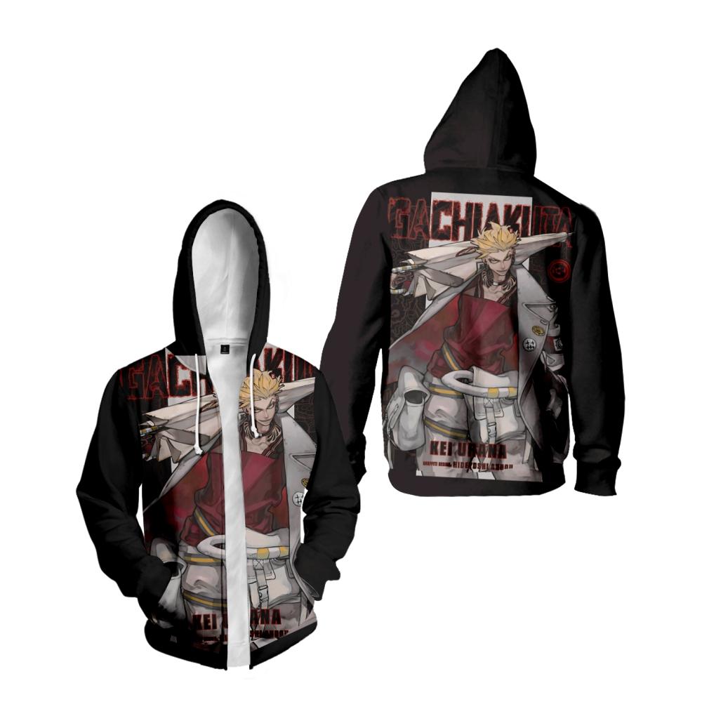 

Модный худи женский мужской с принтом GACHIAKUTA, куртка на молнии, хип-хоп, уличный, спортивный, парный, повседневный, свободный, мультяшный худи XXS вино красного