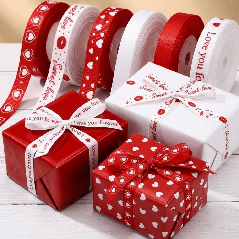 Single-Sided Heart Print Ribbon 5 Yards Bouquet Packaging Ribbon Gift Packaging Ribbon  DIY