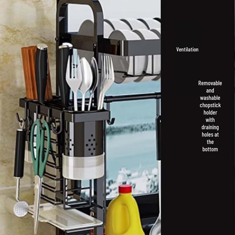 90cm Single-Tier Black Over-Sink Dish Drying Rack