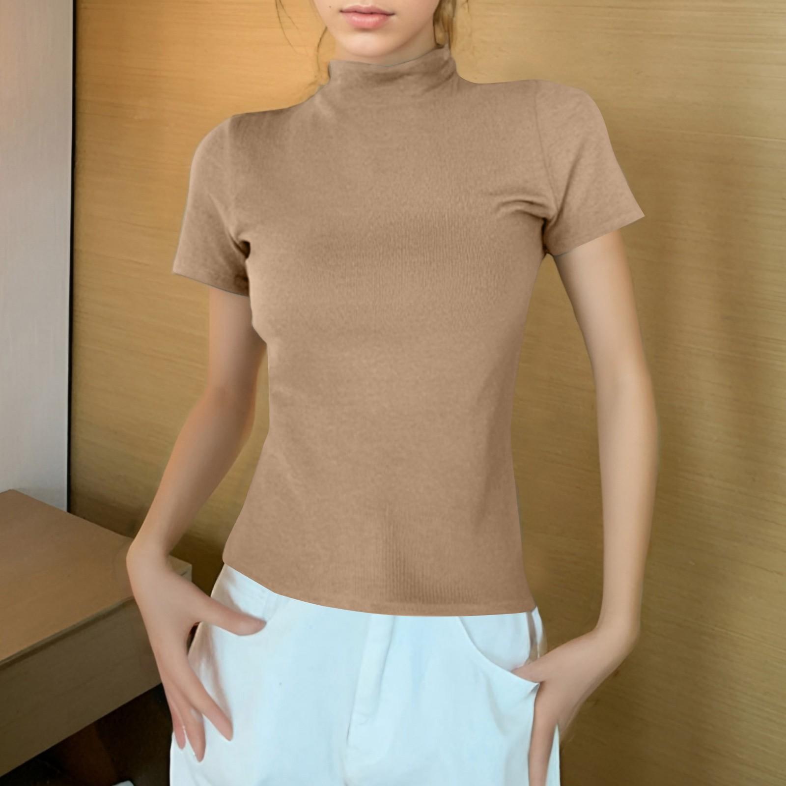 

Женская футболка с полувысоким воротом и узкими короткими рукавами на плечах XL