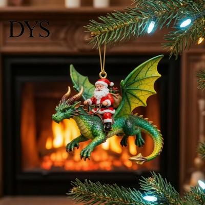Sammlerstück Weihnachtsbaumschmuck 2 Stück Weihnachtsmann Drachenreiter Ornament, 2D Acryl Fliegende Metallkunst Ornamente Claus Hängende Dekoration, Festlich