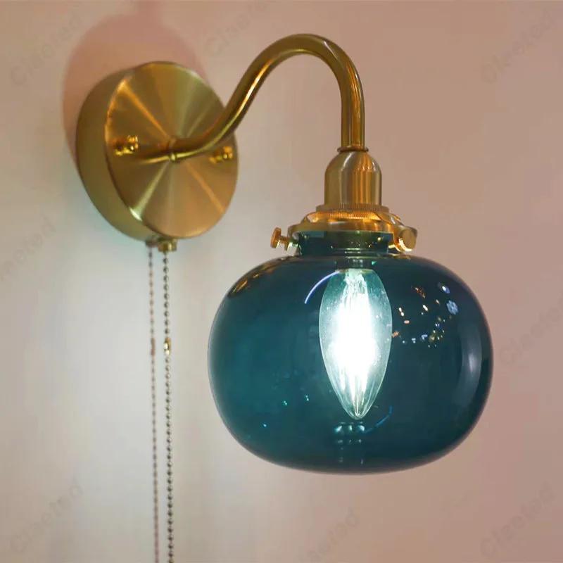 LED retro curved tube glass lampshade wall lamp bedroom bedside lamp dining hall corridor study decoration atmosphere lighting