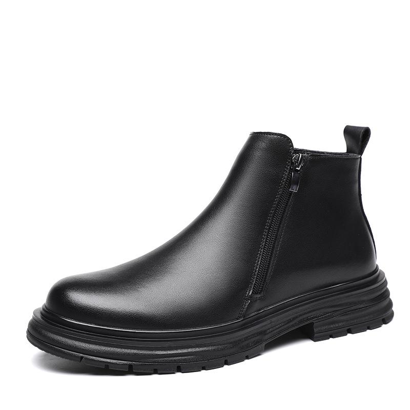 Fashion men casual chelsea boots black stylish platform shoes business office dress cowboy ankle boot genuine leather short botas hombre