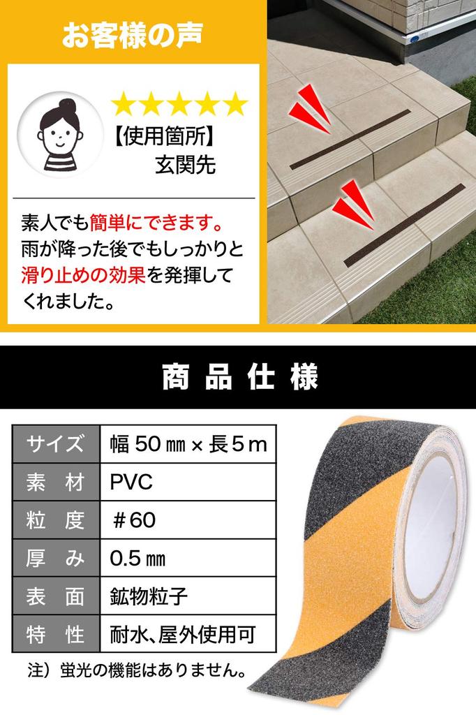 factus Anti-Slip Tape, Outdoor Stairs, Easy to Apply, Mineral Particles, Fall Prevention, Resistant
