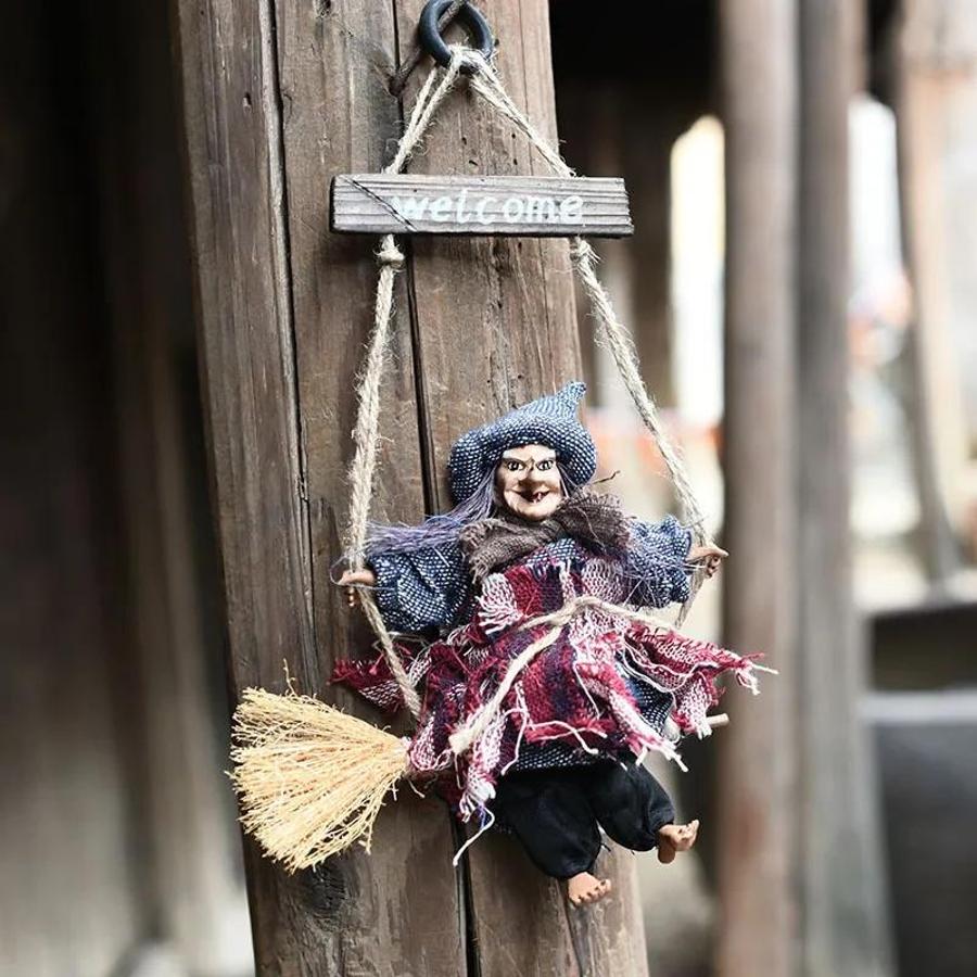 Kreatywny Nowy Halloweenowy Wiszący Latający Czarownica Duch Wisiorek Straszny Horror Lalka Dekoracja Dom Bar DIY Układ Imprezy Świątecznej Ozdoba
