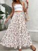 Women's Ditsy Floral Elastic High Waist Flowy a Line Maxi Skirt Casual Summer Beach Long Sundress Bottom