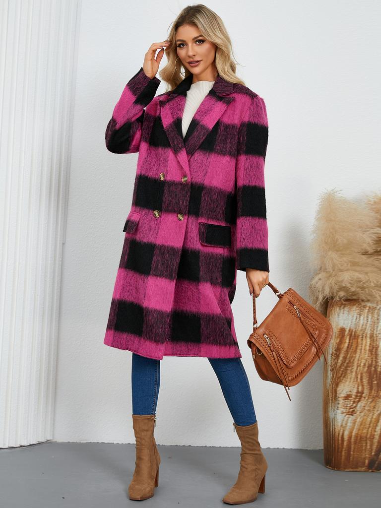 2025 Winter New Long Plaid Double-sided Wool Coat Women's Elegant Lapel Woolen Outerwear for Europe and America