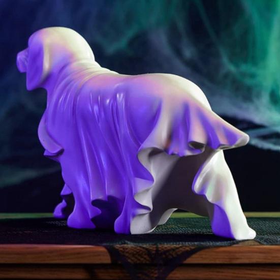 Halloween Ghost Dog Statue Spooky Resin Ghost Puppy Figurine Sculpture Holiday Party Home Office Desktop Decoration Ornament
