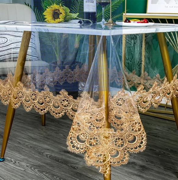 

Водонепроницаемая круглая скатерть, прямоугольная вышивка, ПВХ, прозрачная скатерть, европейский мягкий коврик, домашний кружевной чехол для стола 80x80cm