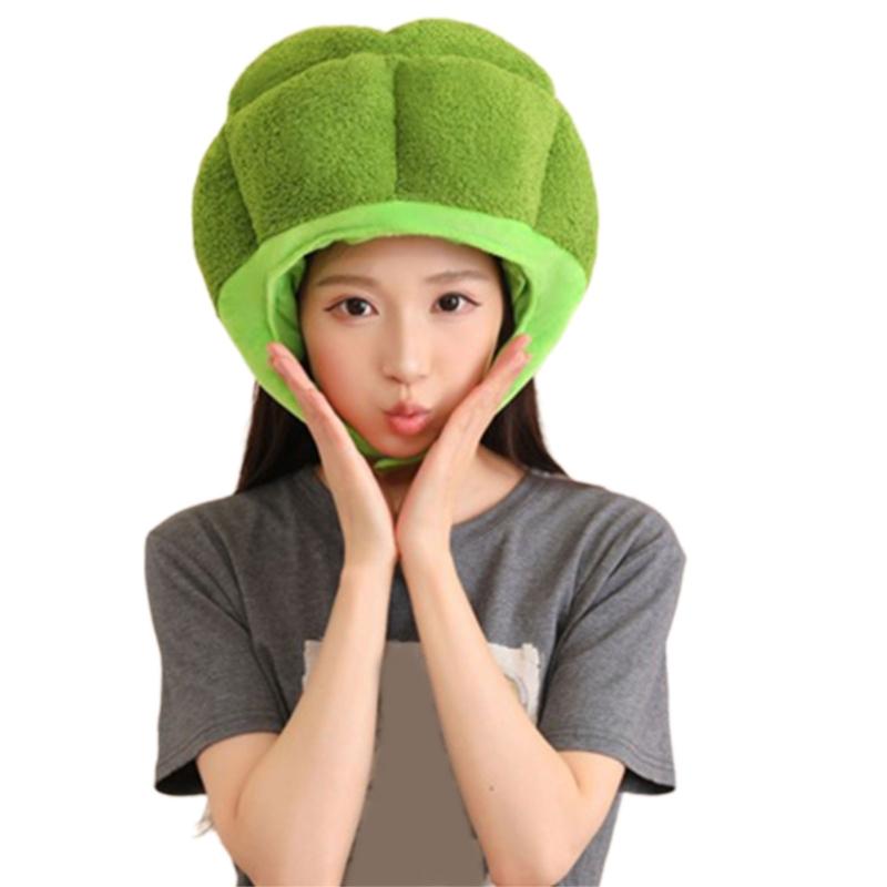 

Novel Funny Brokkoli Headgear Green Plush Brokkoli Hat Cartoon Vegetable Headgear Hat Photography Props for Women Men 1