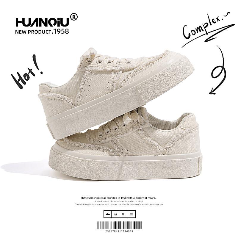 Global ZHQ-HQ007 Milk-colored Canvas Shoes Women's New Summer Breathable Casual Hong Kong Flavor Versatile Popular White Shoes