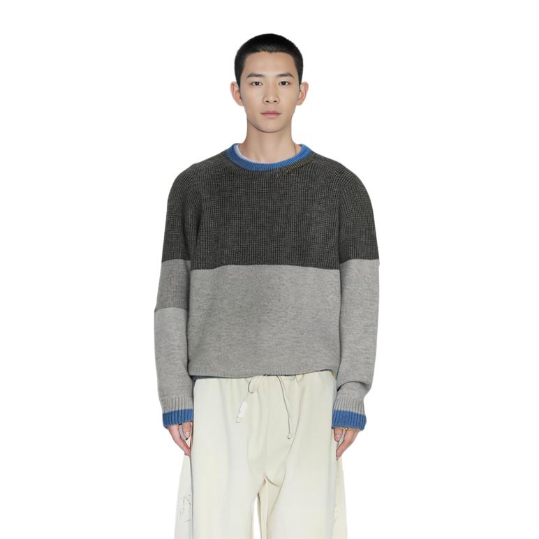 Uniqlo X JW Anderson X Federer Collaboration Color Block Loose Fit Crew Neck Sweater Men Sweater Dark-Gray 465889-08