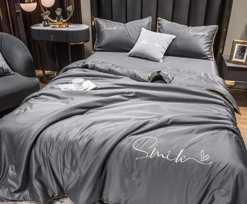 Ice Silk Summer Comforter Set For Bed Air Conditioner Nap Blanket/Quilt Super Silky Soft Set Of Summer Comforter And Pillowcase