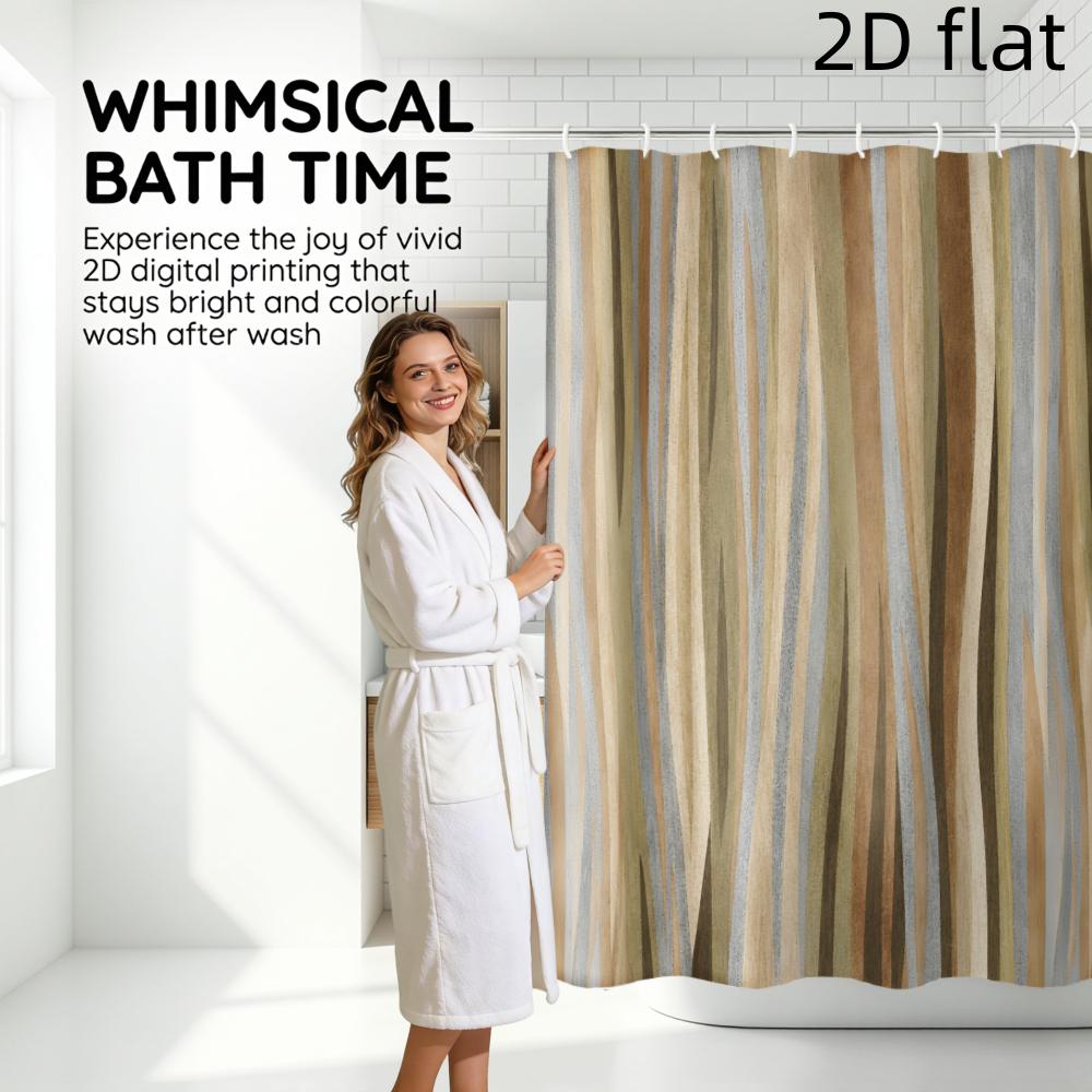 Polyester Striped Shower Curtain Waterproof Neutral Beige Taupe Gray Bathroom Decor Modern Household Liner Curtain
