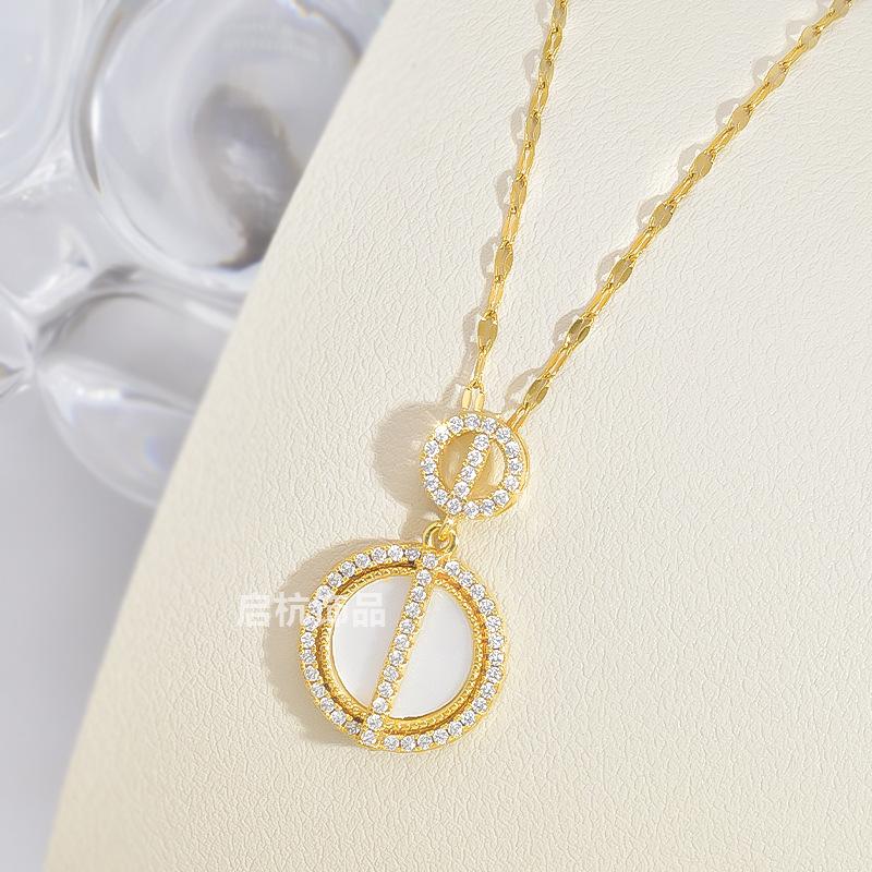 

Ожерелье с двойным кольцом Сюлу Женское Высокое чувство Универсальная личность Круглый кулон с микроинкрустацией Цепочка для ключицы