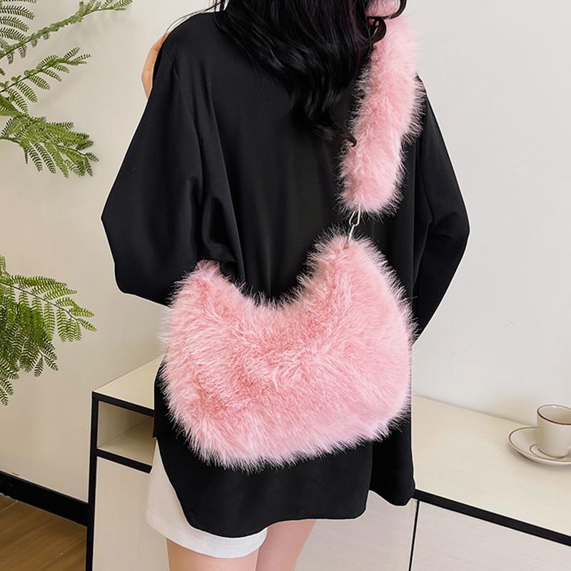 Bolso de Hombro Dumpling Peludo Color Caramelo Diseño Nicho Cadena de Perlas Bolso Cruzado de Axila Mini Bolso de Mano Y2K Trendy Para Mujer