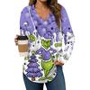 Women's Fashion Hoodies V Neck Long Sleeve Christmas Printed Drawstring Casual Loose Pullover Tops