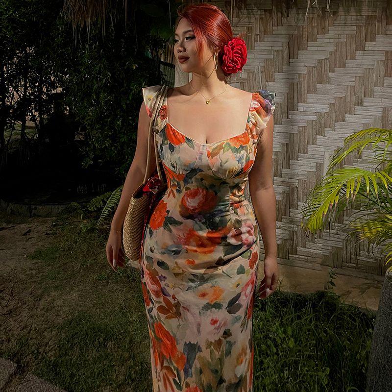 

Брат Нан Пышный плюс Размер Платье для пышной девушки Женское Летнее Тонкое Силуэтное Стройнящее Винтажное Цветочное Пляжное Платье для Отпуска Color L