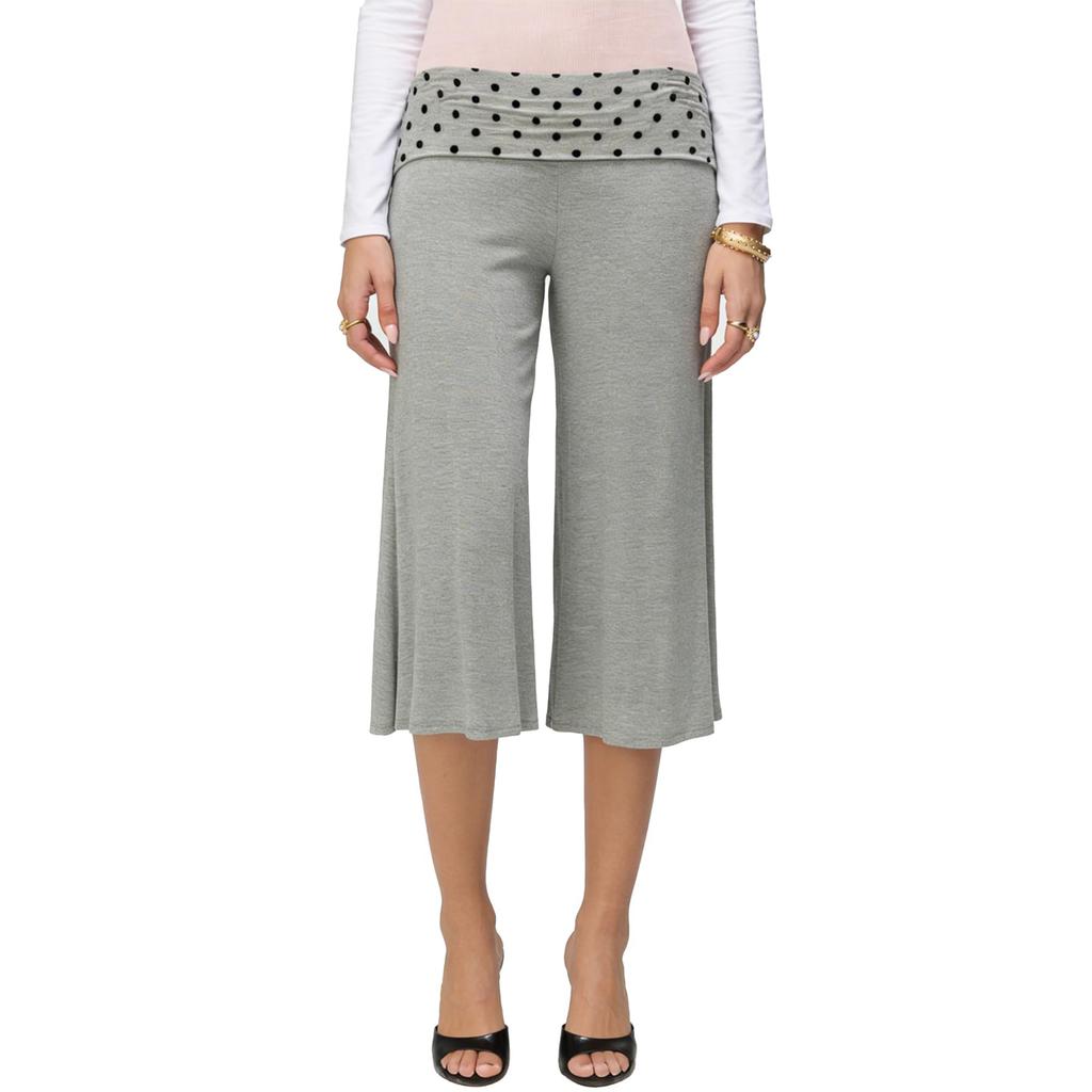 Cropped Pants for Women Wide Leg Elastic High Waist 3/4 Pant Casual Fit Flowy Casual  Pants