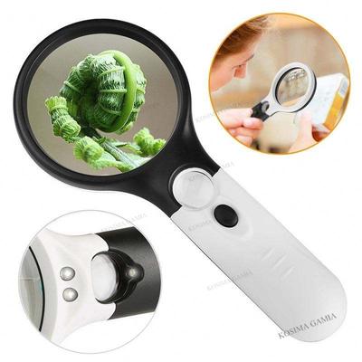 White Magnifying Glass Handheld 45X Magnifier with 3 LED Light for Reading Coins Stamps Magnifying Glass Jewelry Loupe