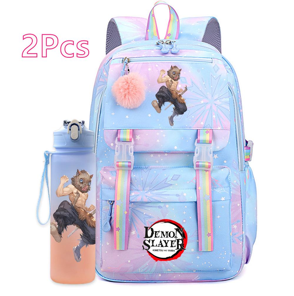 2Pcs/set Cute K-Pop Demon Hunters Printed Backpack with 750Ml Water Bottler for Teenager Student Girl Boy Large Capacity Waterproof Bookbag Travel Bag