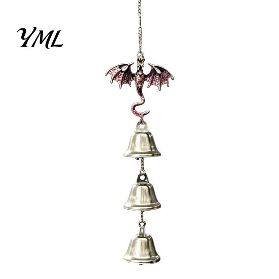 Exquisite Alloy Craft Retro Dragon Hanging Bells, Metal Flying Wind Chime, Rustic Decorative Wall Ornament Fantasy Outdoor Garden for Patio Porch Yard