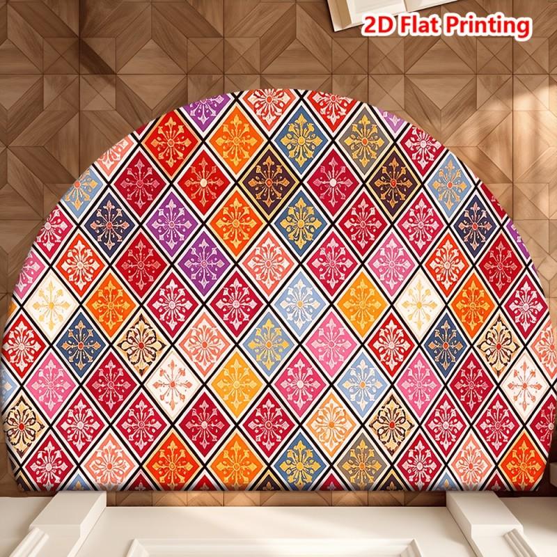 Tapis de porte Semicircle Retro Wave Motif abstrait Marron terreux et Beige Tapis de sol antidérapant pour maison moderne minimaliste 40x60cm-Felt