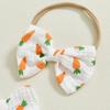 Citgeett Summer Easter Infant Baby Girl Bodysuit Carrot Print Flutter Sleeves Ruffled Jumpsuit Bow Headband Clothes