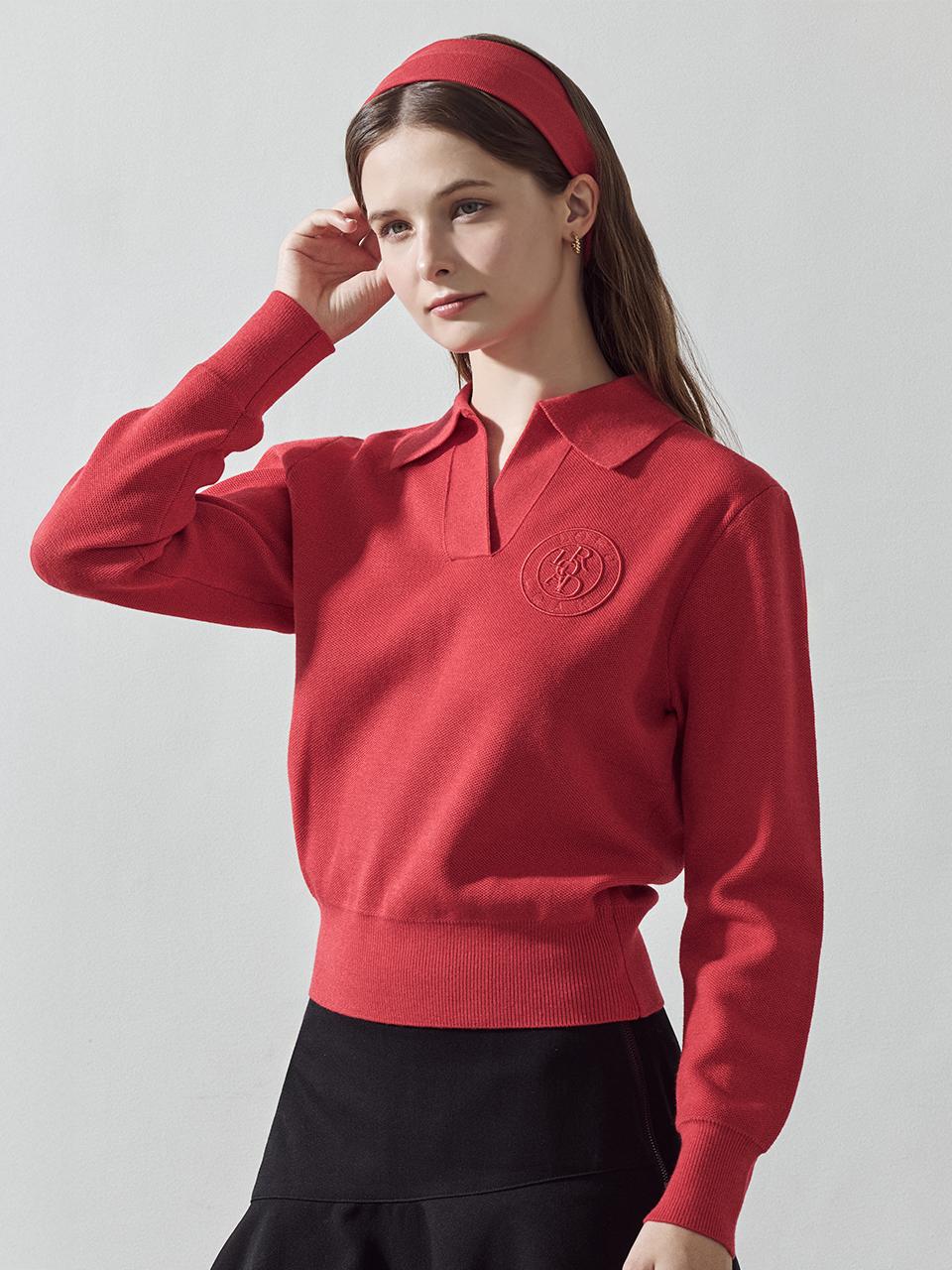Road Roar Signature Collar Long Sleeve Knit Red Red/S
