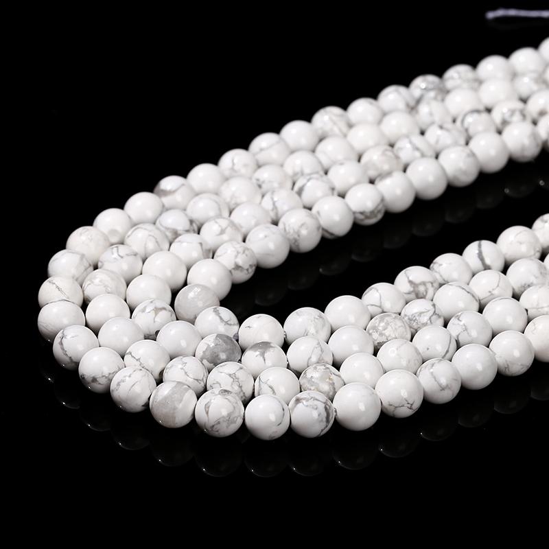 Natural Stone White Turquoise Beads Round Loose Spacer Howlite For Jewelry Making Handmade Bracelet Diy Necklace Accessory 15"